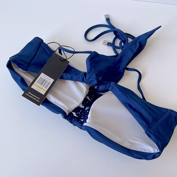 NWT (M) dolce vita navy bandeau bikini padded top crochet bow halter strap new - Picture 3 of 11